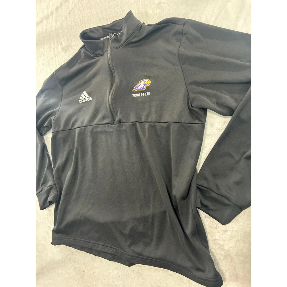 Adidas Mens XL Track & Field Quarter Zip Pullover Black Long Sleeve Shirt A817